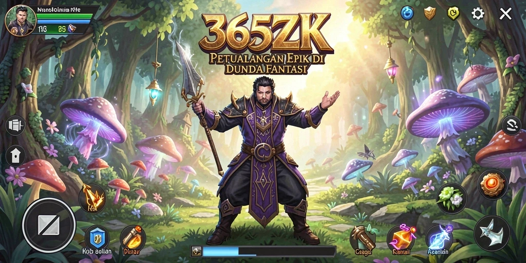 Screenshot gameplay menampilkan pertarungan epik dalam dunia fantasi.
