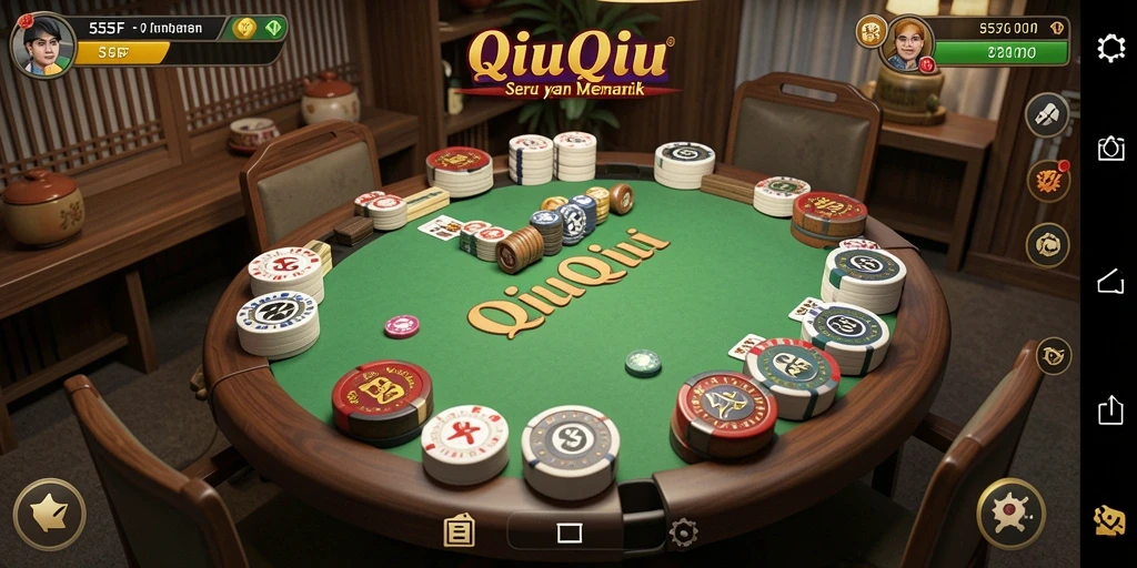 Tampilan gameplay seru dalam 555F dengan kartu QiuQiu.
