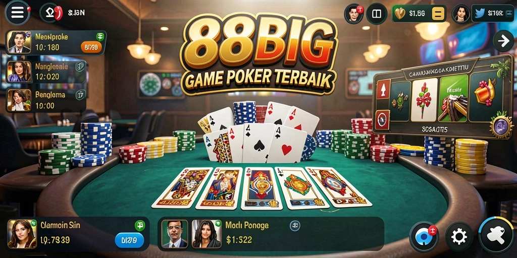 Tampilan gameplay Poker yang menarik dan mendebarkan di 88BIG.