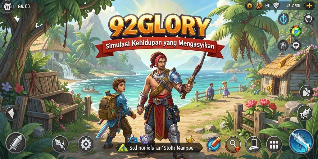 Tampilan gameplay yang menarik dari 92GLORY dengan aktivitas simulasi kehidupan.