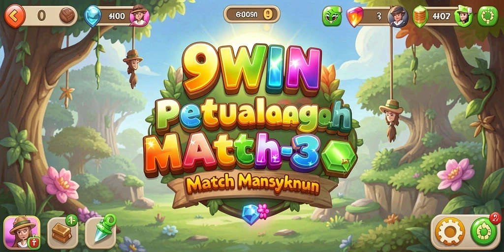 Screenshot gameplay 9WIN yang menunjukkan pencocokan objek Match-3.