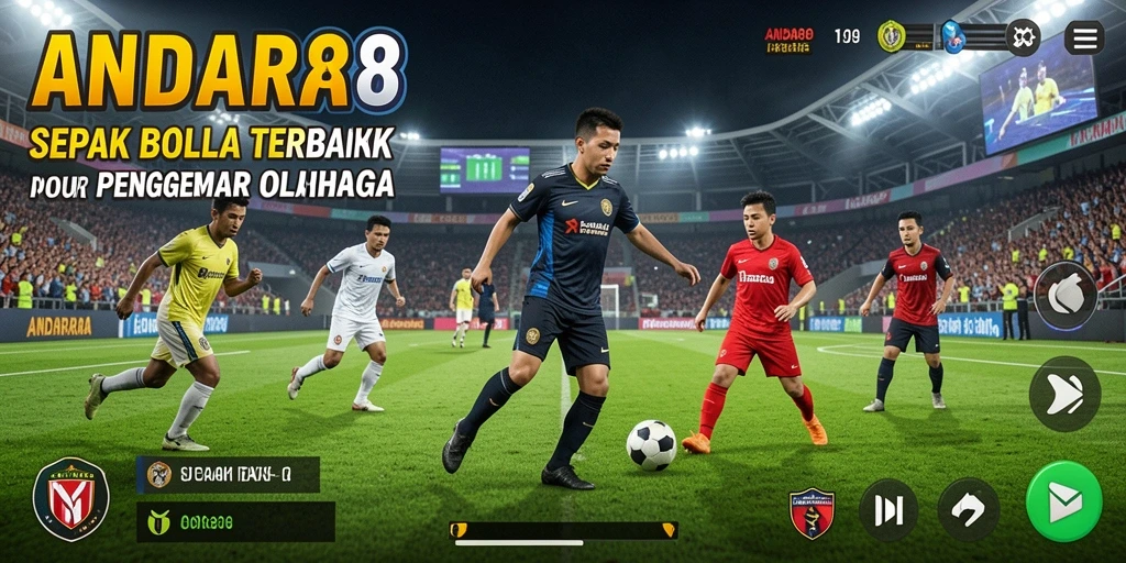 Tangkapan layar permainan menunjukkan aksi sepak bola dinamis.