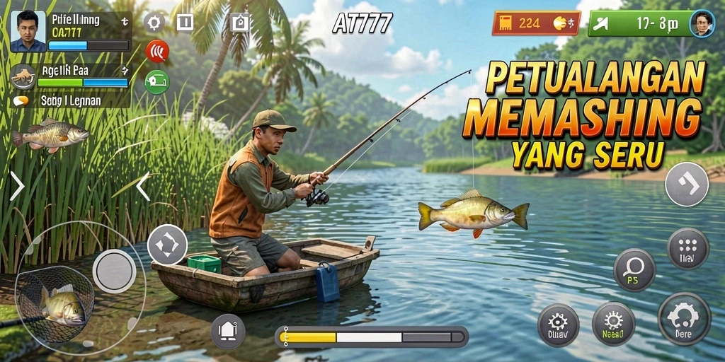 Screenshot permainan AT777 menunjukkan aksi memancing yang seru dan realistis.