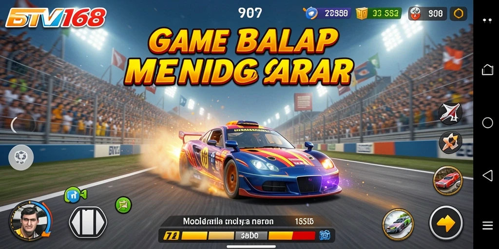Gameplay balap mendebarkan di BTV168 dengan mobil yang melaju kencang.