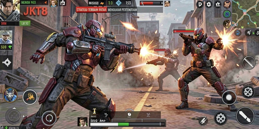 Tampilan gameplay menarik dan strategi pertempuran di JKT8.