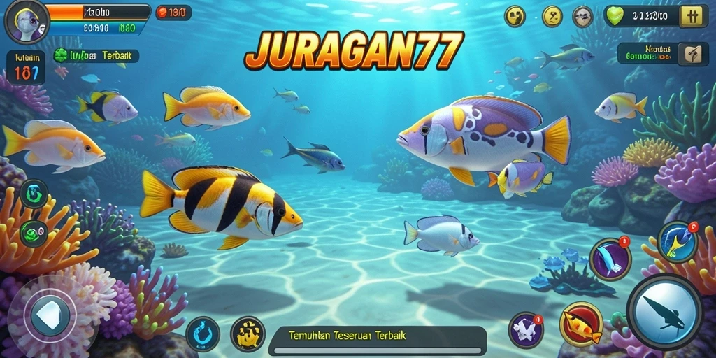 Gameplay JURAGAN77 menampilkan aksi menembak ikan yang seru.