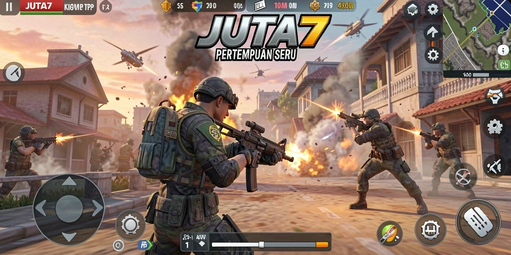 Gameplay menegangkan dalam <strong>JUTA7</strong> dengan aksi tembak-menembak.