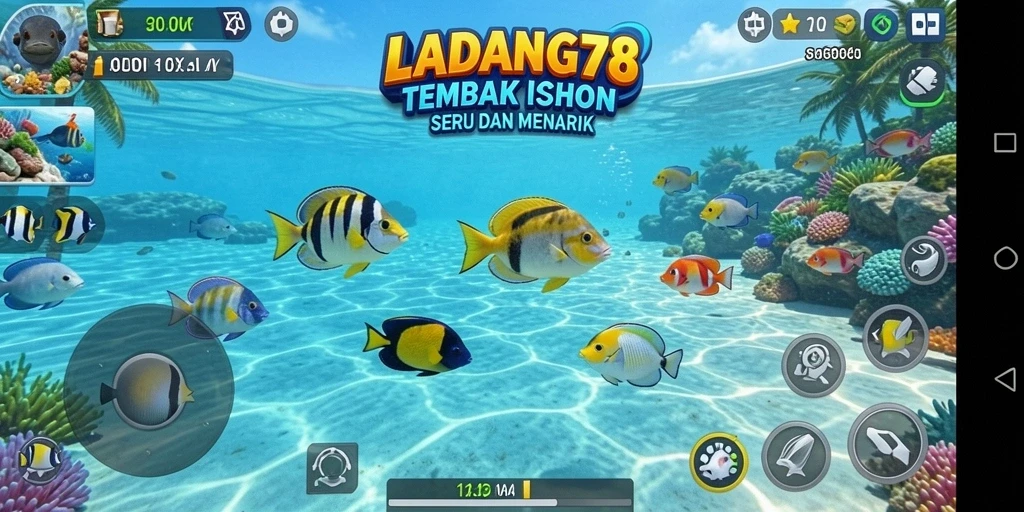 Menampilkan aksi menembak ikan yang cepat dan seru di laut.