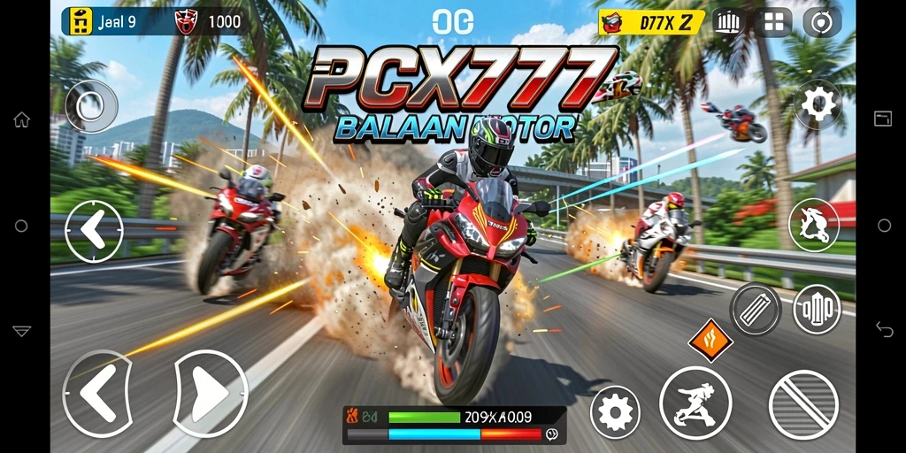 Tampilan gameplay balapan motor yang seru dan mendebarkan.