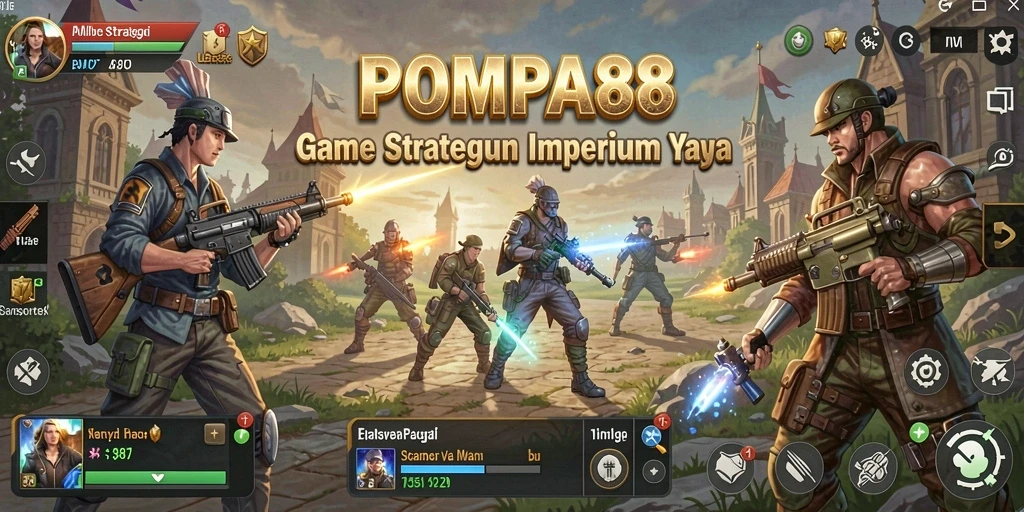 Screenshot gameplay <strong>POMPA88</strong> menampilkan pertempuran antar kerajaan.
