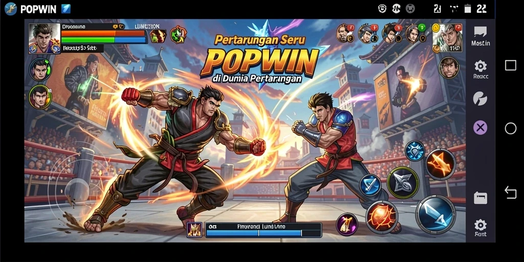 Tangkapan layar utama dari gameplay pertarungan yang mendebarkan di POPWIN.