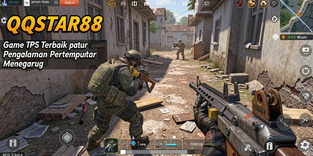 Screenshot menampilkan pertempuran intens dalam gameplay TPS QQSTAR88.