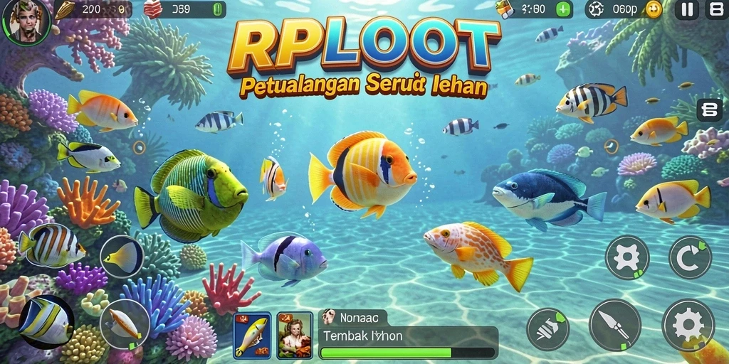 Tampilan screenshot RPLOOT menampilkan gameplay seru Tembak Ikan.