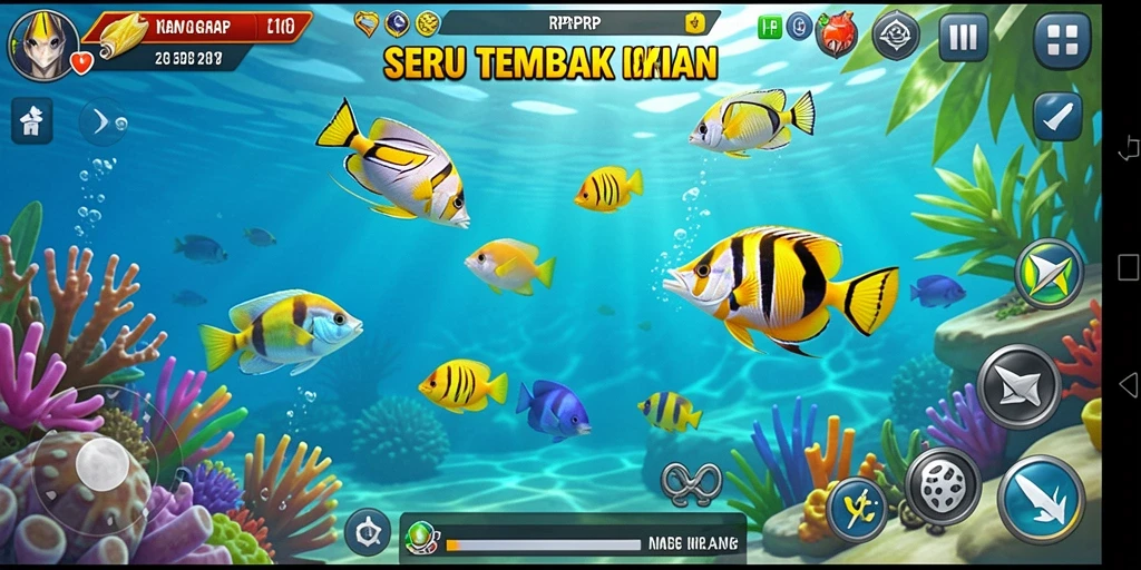 Tampilan gameplay RPRPRP yang menampilkan aksi menembak ikan.
