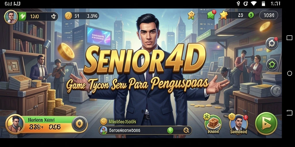 Screenshot gameplay yang menunjukkan pengelolaan bisnis dalam SENIOR4D.