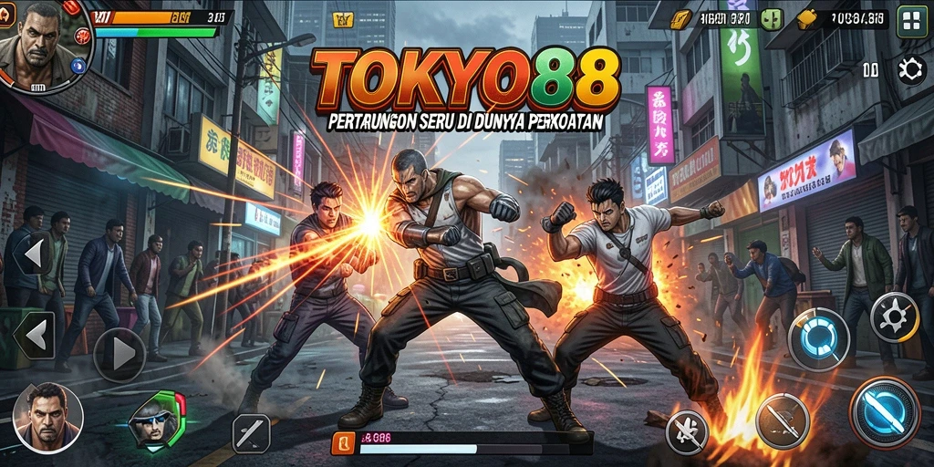 Tampilan gameplay TOKYO88 dengan pertarungan yang intens.