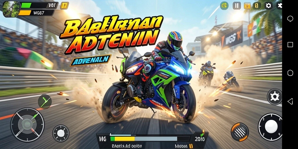 Gameplay seru WG87 dengan aksi balapan motor yang mendebarkan.
