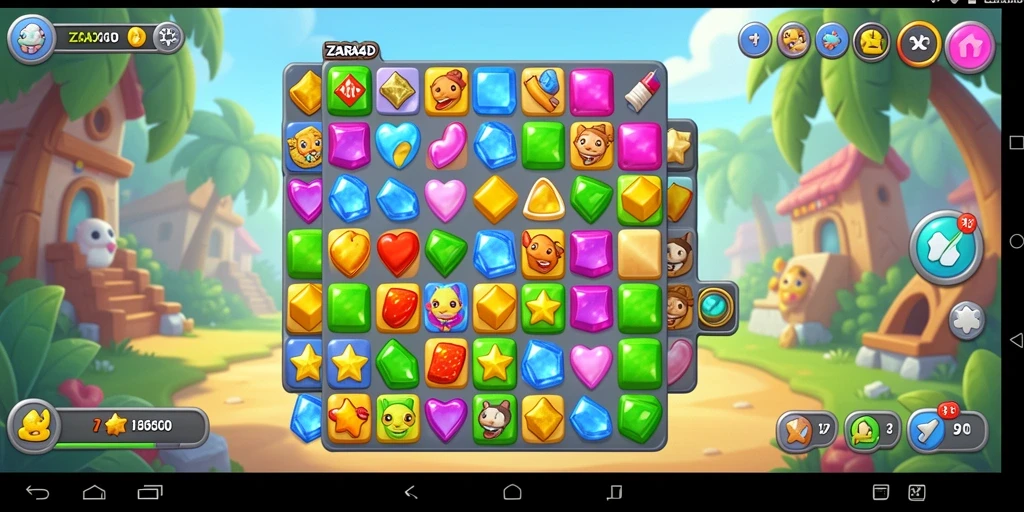 Tampilan gameplay ZARA4D yang penuh warna dan seru dalam aksi Match-3.
